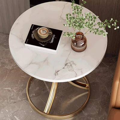 Modern Luxury Marble & Carbon Steel Round Coffee Table For Living Room