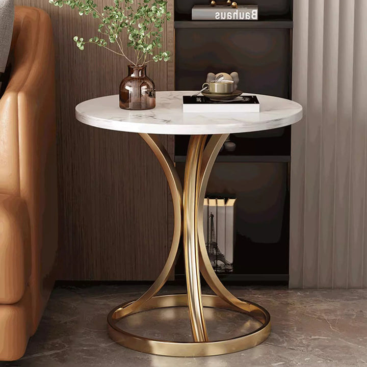 Table basse ronde en panneau de fibres à densité moyenne et acier au carbone, de luxe moderne, pour salon 