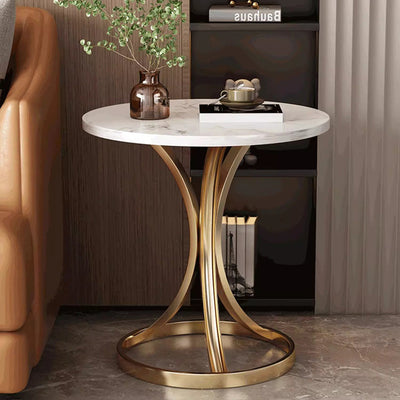 Modern Luxury Marble & Carbon Steel Round Coffee Table For Living Room