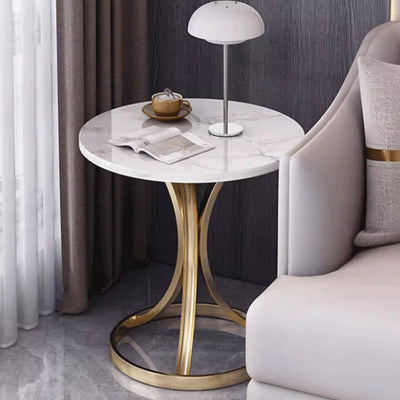 Modern Luxury Marble & Carbon Steel Round Coffee Table For Living Room