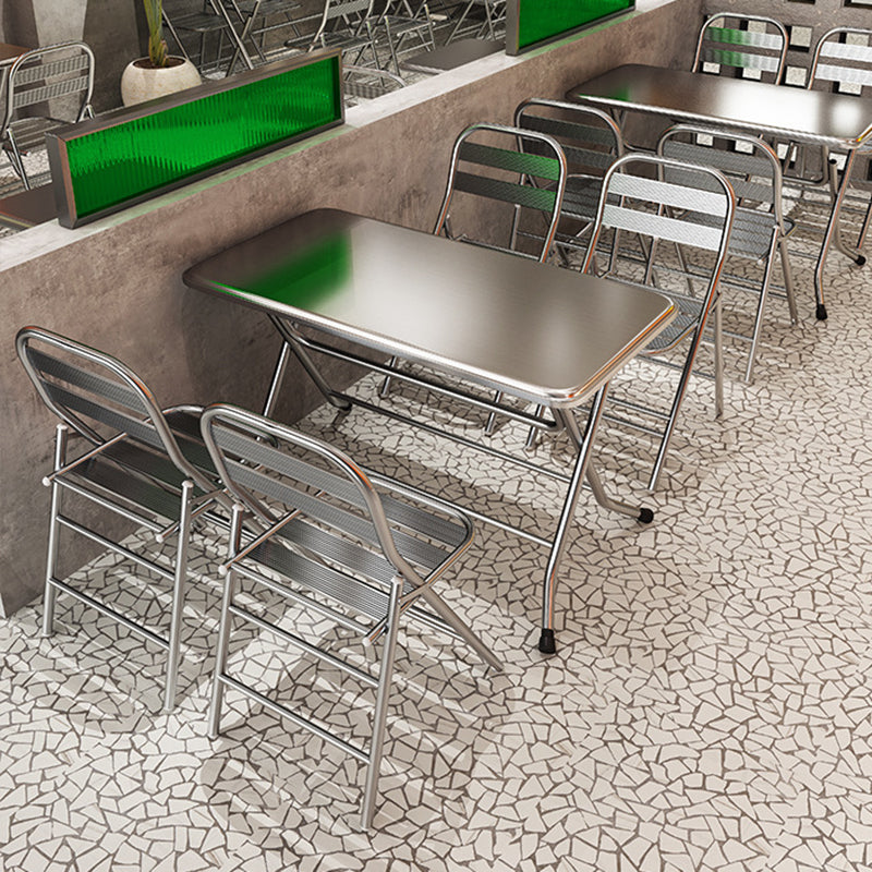 Contemporary Industrial Double-Layer Stainless Steel Rectangular Folding Dining Table & Chair Set For Restaurant