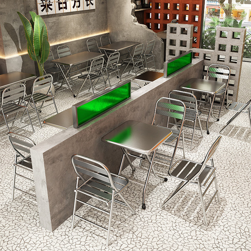 Contemporary Industrial Double-Layer Stainless Steel Rectangular Folding Dining Table & Chair Set For Restaurant