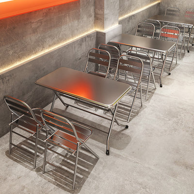 Contemporary Industrial Double-Layer Stainless Steel Rectangular Folding Dining Table & Chair Set For Restaurant