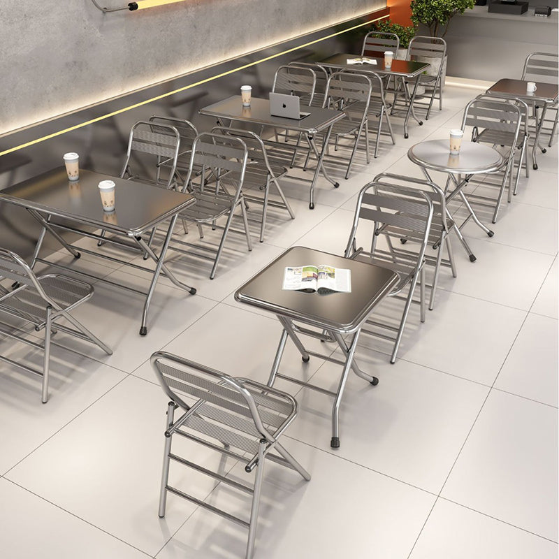 Contemporary Industrial Double-Layer Stainless Steel Rectangular Folding Dining Table & Chair Set For Restaurant