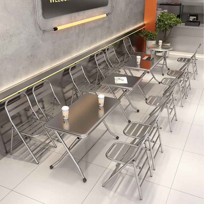Contemporary Industrial Double-Layer Stainless Steel Rectangular Folding Dining Table & Chair Set For Restaurant
