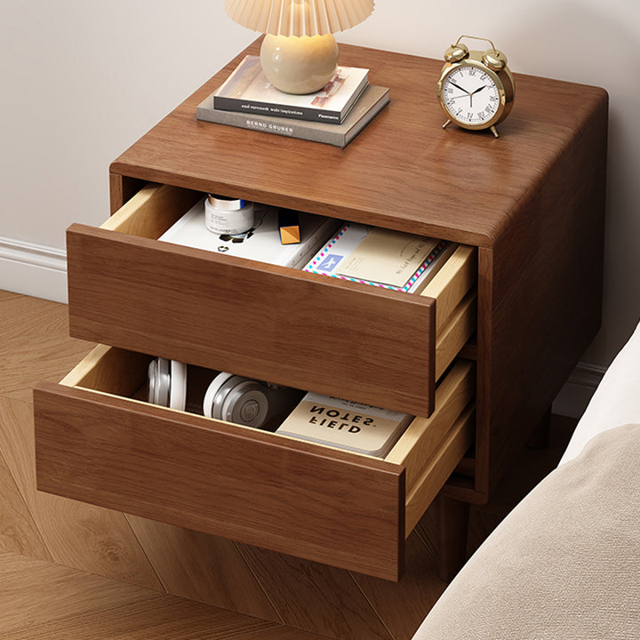 Modern Minimalist Solid Wood &amp; Plywood Rectangular Nightstand 2-Drawer For Bedroom