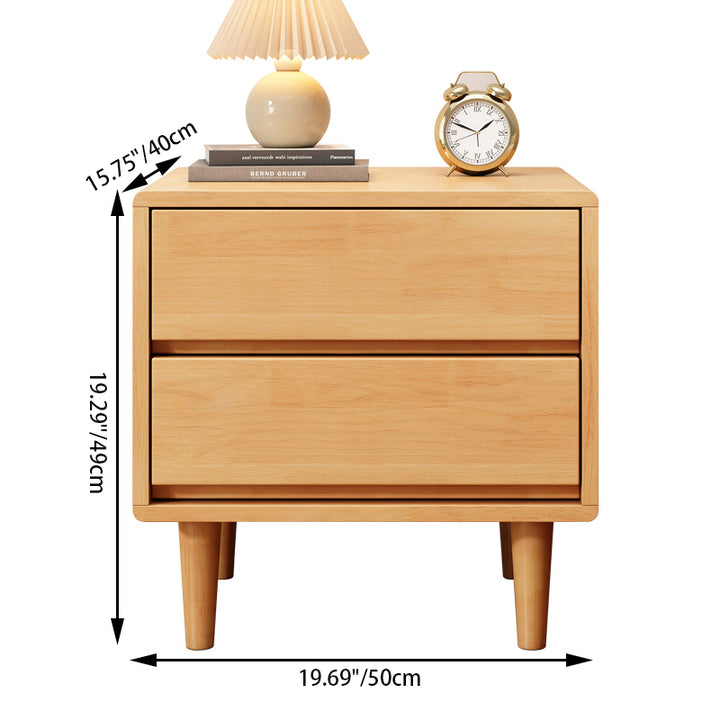 Modern Minimalist Solid Wood &amp; Plywood Rectangular Nightstand 2-Drawer For Bedroom