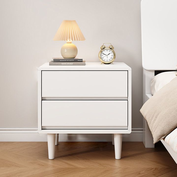 Modern Minimalist Solid Wood &amp; Plywood Rectangular Nightstand 2-Drawer For Bedroom