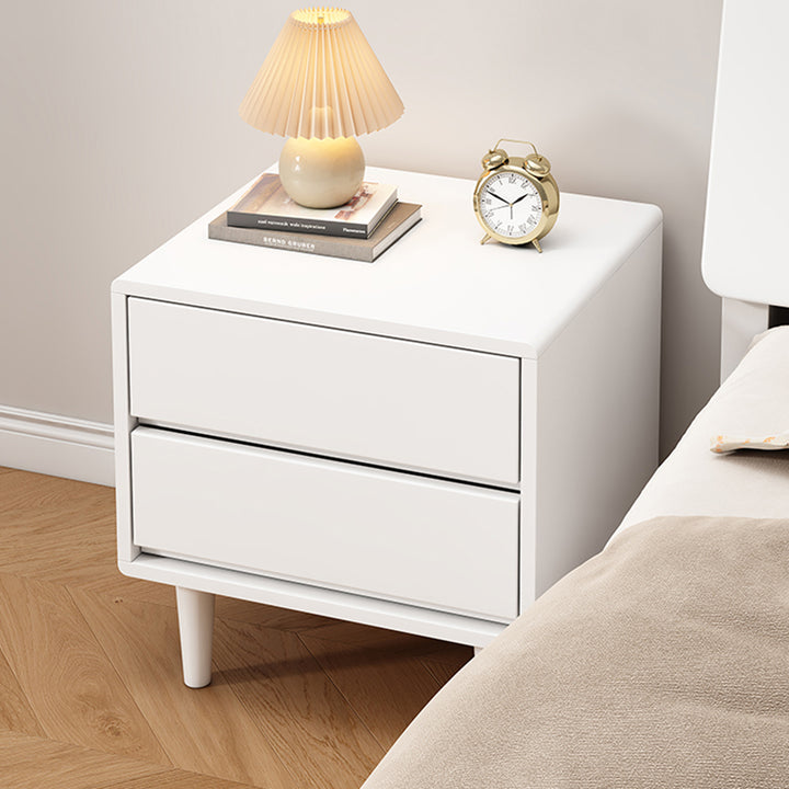 Modern Minimalist Solid Wood &amp; Plywood Rectangular Nightstand 2-Drawer For Bedroom