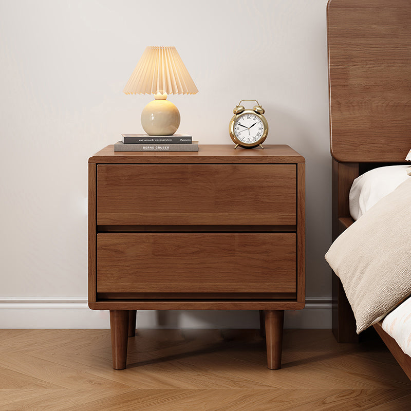 Modern Minimalist Solid Wood &amp; Plywood Rectangular Nightstand 2-Drawer For Bedroom