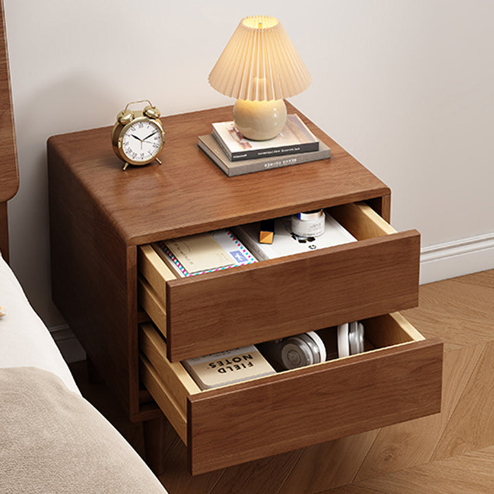 Modern Minimalist Solid Wood &amp; Plywood Rectangular Nightstand 2-Drawer For Bedroom
