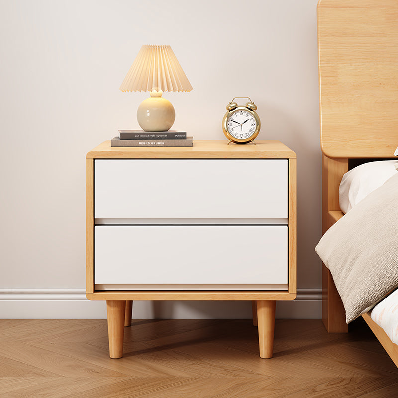Modern Minimalist Solid Wood &amp; Plywood Rectangular Nightstand 2-Drawer For Bedroom