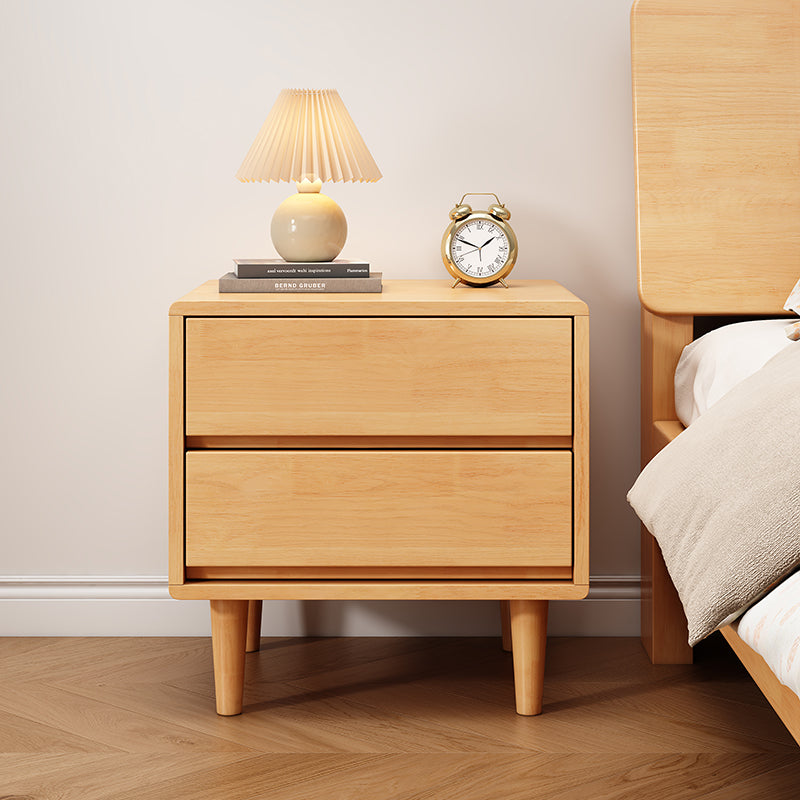 Modern Minimalist Solid Wood &amp; Plywood Rectangular Nightstand 2-Drawer For Bedroom