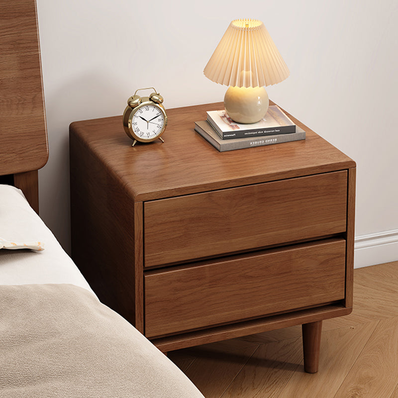 Modern Minimalist Solid Wood &amp; Plywood Rectangular Nightstand 2-Drawer For Bedroom