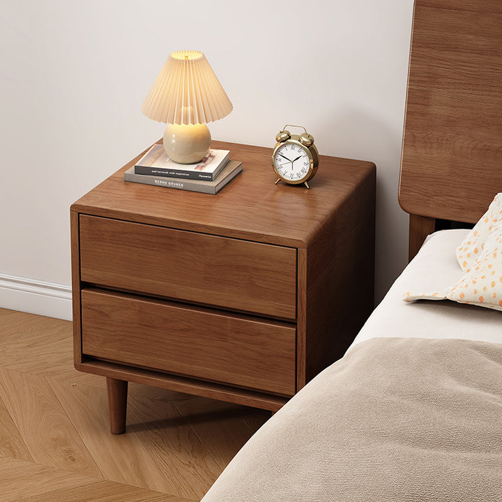 Modern Minimalist Solid Wood &amp; Plywood Rectangular Nightstand 2-Drawer For Bedroom