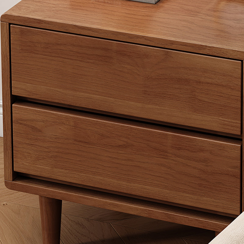 Modern Minimalist Solid Wood &amp; Plywood Rectangular Nightstand 2-Drawer For Bedroom