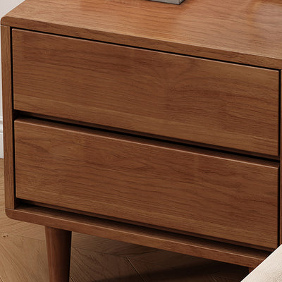 Modern Minimalist Multi-layer Solid Wood Rectangular Nightstand 2-Drawer For Bedroom