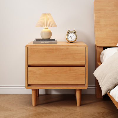 Modern Minimalist Multi-layer Solid Wood Rectangular Nightstand 2-Drawer For Bedroom