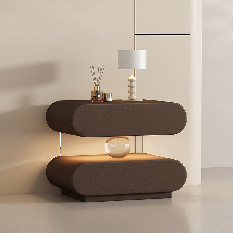 Modern Minimalist Rectangular Oval Solid Wood Cat Scratch Leather Acrylic Crystal Sensor Light Nightstand 2-Drawer Bedroom