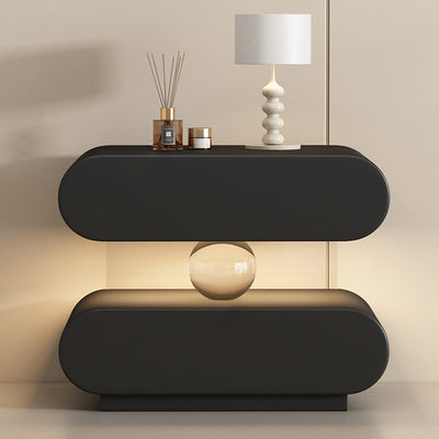 Modern Minimalist Rectangular Oval Solid Wood Cat Scratch Leather Acrylic Crystal Sensor Light Nightstand 2-Drawer Bedroom