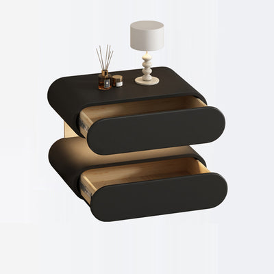 Modern Minimalist Rectangular Oval Solid Wood Cat Scratch Leather Acrylic Crystal Sensor Light Nightstand 2-Drawer Bedroom