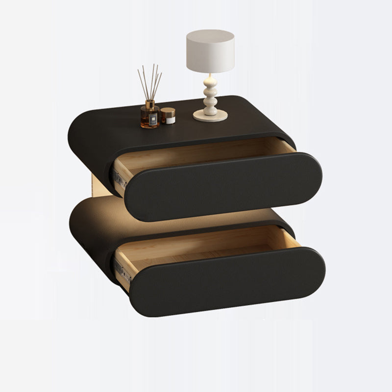 Modern Minimalist Rectangular Oval Solid Wood Cat Scratch Leather Acrylic Crystal Sensor Light Nightstand 2-Drawer Bedroom