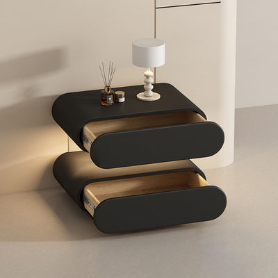 Modern Minimalist Rectangular Oval Solid Wood Cat Scratch Leather Acrylic Crystal Sensor Light Nightstand 2-Drawer Bedroom