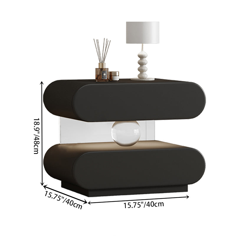Modern Minimalist Rectangular Oval Solid Wood Cat Scratch Leather Acrylic Crystal Sensor Light Nightstand 2-Drawer Bedroom