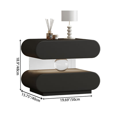Modern Minimalist Rectangular Oval Solid Wood Cat Scratch Leather Acrylic Crystal Sensor Light Nightstand 2-Drawer Bedroom