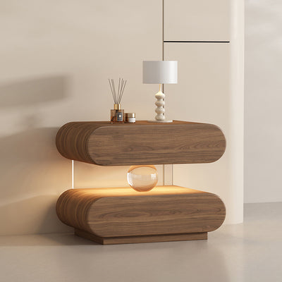 Modern Minimalist Rectangular Oval Solid Wood Cat Scratch Leather Acrylic Crystal Sensor Light Nightstand 2-Drawer Bedroom