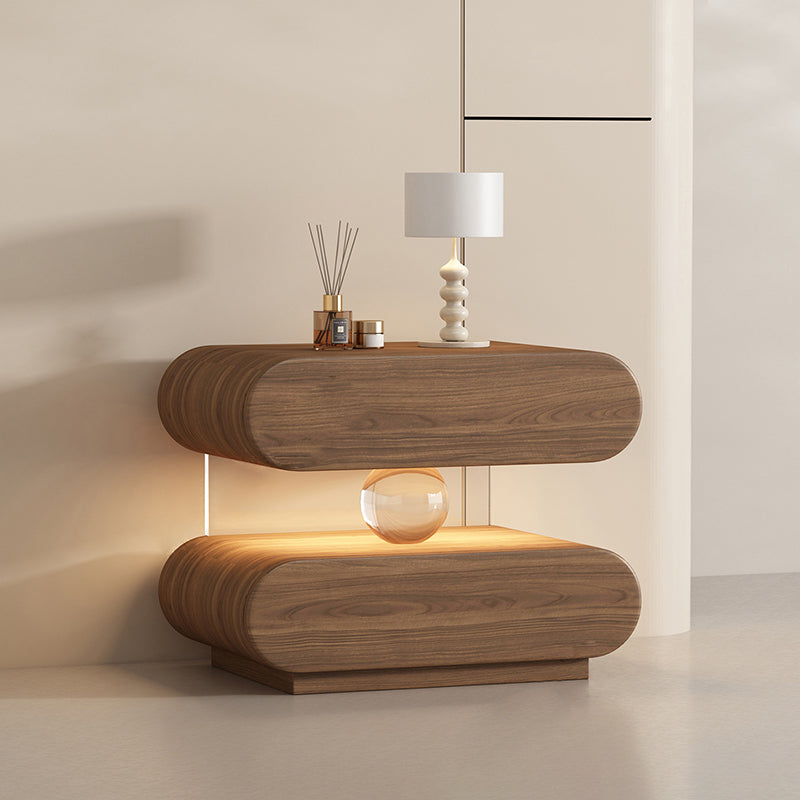 Modern Minimalist Rectangular Oval Solid Wood Cat Scratch Leather Acrylic Crystal Sensor Light Nightstand 2-Drawer Bedroom