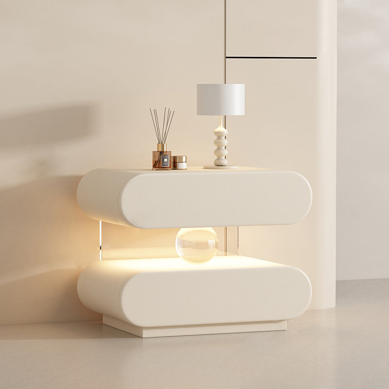 Modern Minimalist Rectangular Oval Solid Wood Cat Scratch Leather Acrylic Crystal Sensor Light Nightstand 2-Drawer Bedroom
