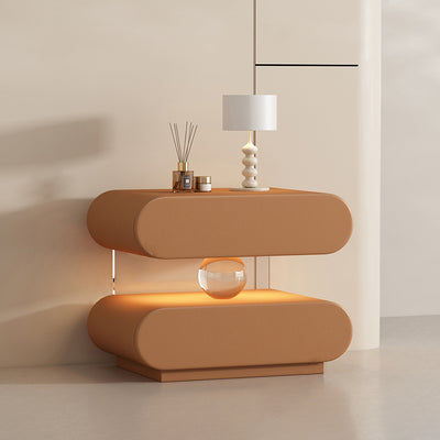 Modern Minimalist Rectangular Oval Solid Wood Cat Scratch Leather Acrylic Crystal Sensor Light Nightstand 2-Drawer Bedroom