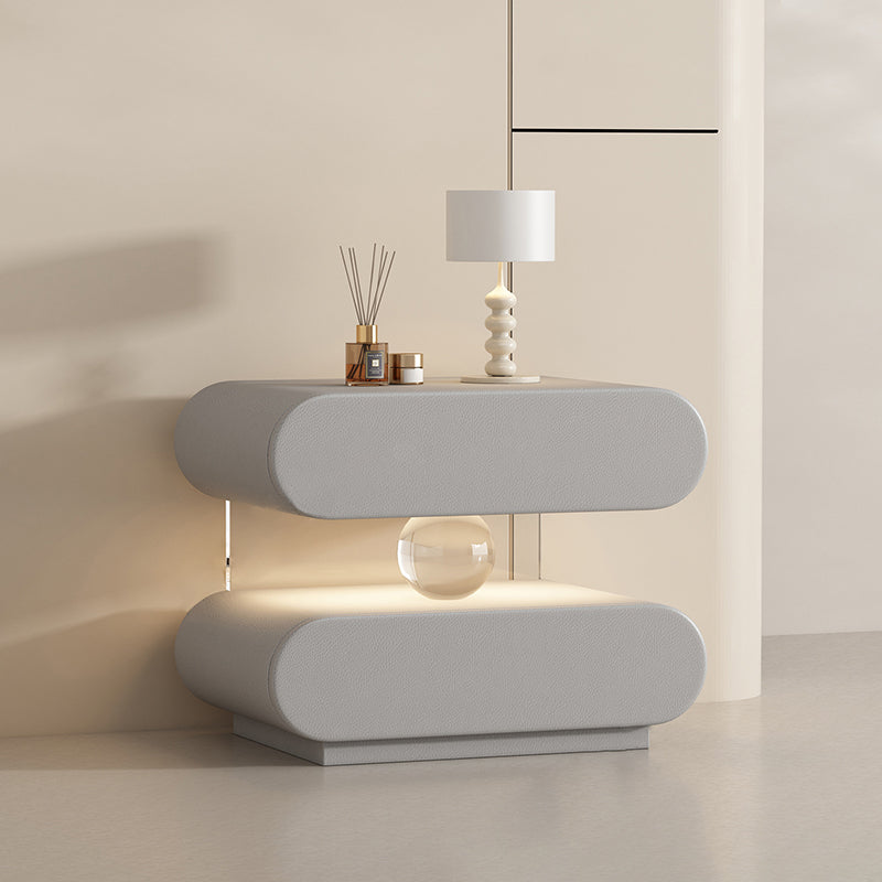 Modern Minimalist Rectangular Oval Solid Wood Cat Scratch Leather Acrylic Crystal Sensor Light Nightstand 2-Drawer Bedroom