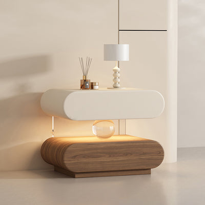 Modern Minimalist Rectangular Oval Solid Wood Cat Scratch Leather Acrylic Crystal Sensor Light Nightstand 2-Drawer Bedroom
