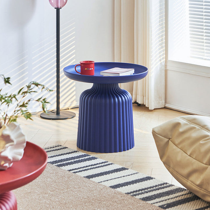 Contemporary Creative PP Round Striped Base Coffee Table For Living Room