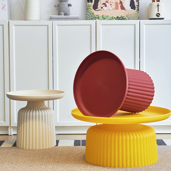 Contemporary Creative PP Round Striped Base Coffee Table For Living Room