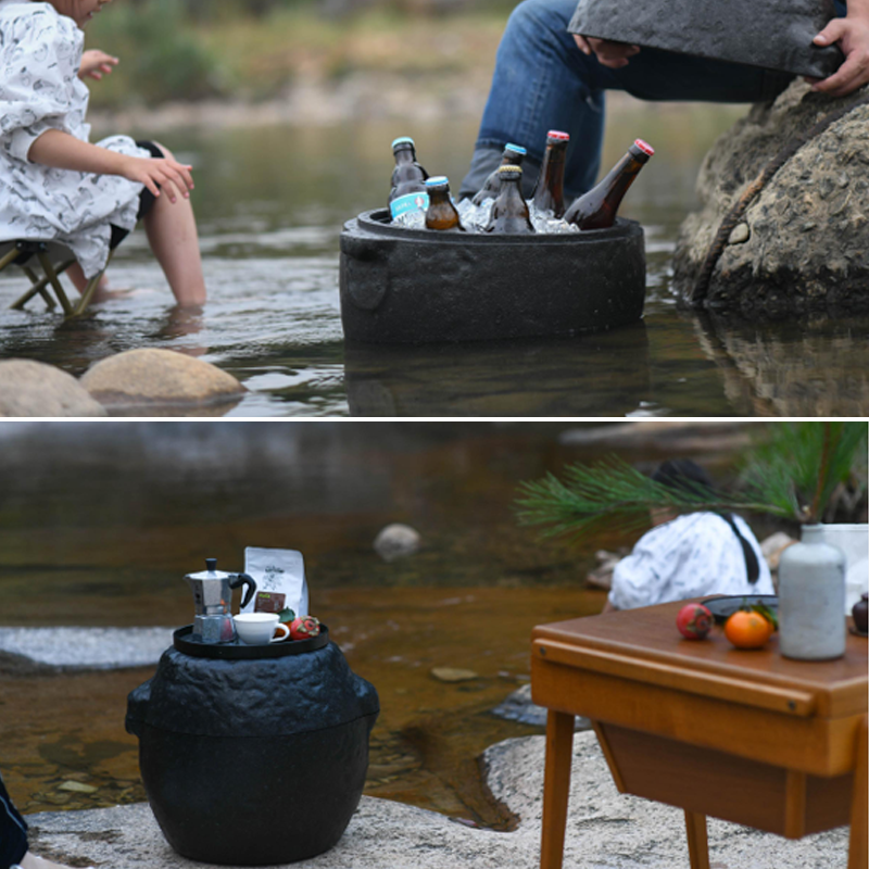 Oriental Stone-Inspired EPP Storage Stool &amp; Side Table - Lightweight Indoor Outdoor Ottoman