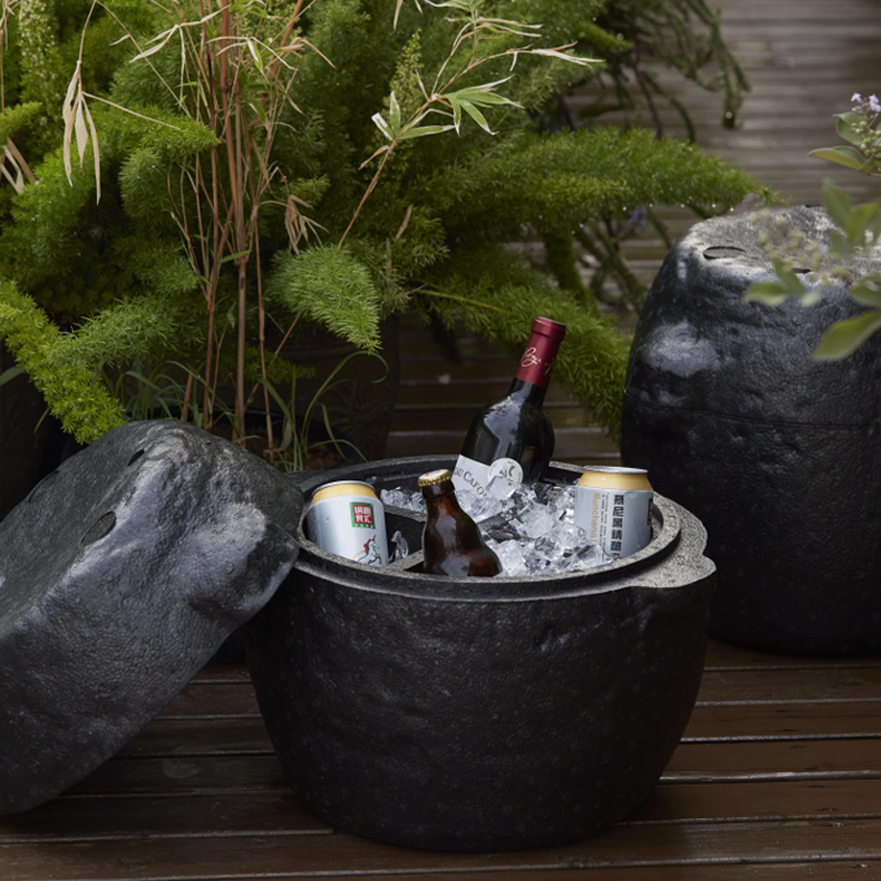 Oriental Stone-Inspired EPP Storage Stool &amp; Side Table - Lightweight Indoor Outdoor Ottoman