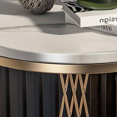 Contemporary Luxury Round Stone Slab Iron Side Table 2-Tier For Living Room