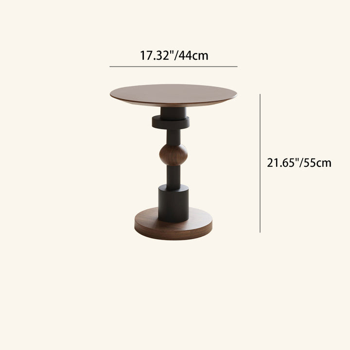 Table d'appoint ronde Art déco moderne en frêne blanc massif et bois de sapele pour salon 