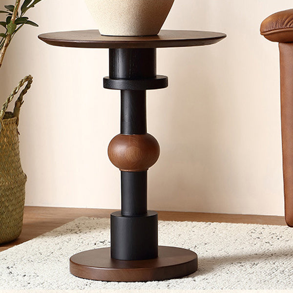 Table d'appoint ronde Art déco moderne en frêne blanc massif et bois de sapele pour salon 
