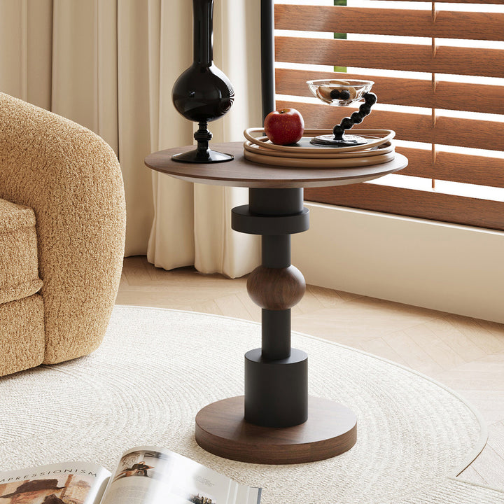 Table d'appoint ronde Art déco moderne en frêne blanc massif et bois de sapele pour salon 