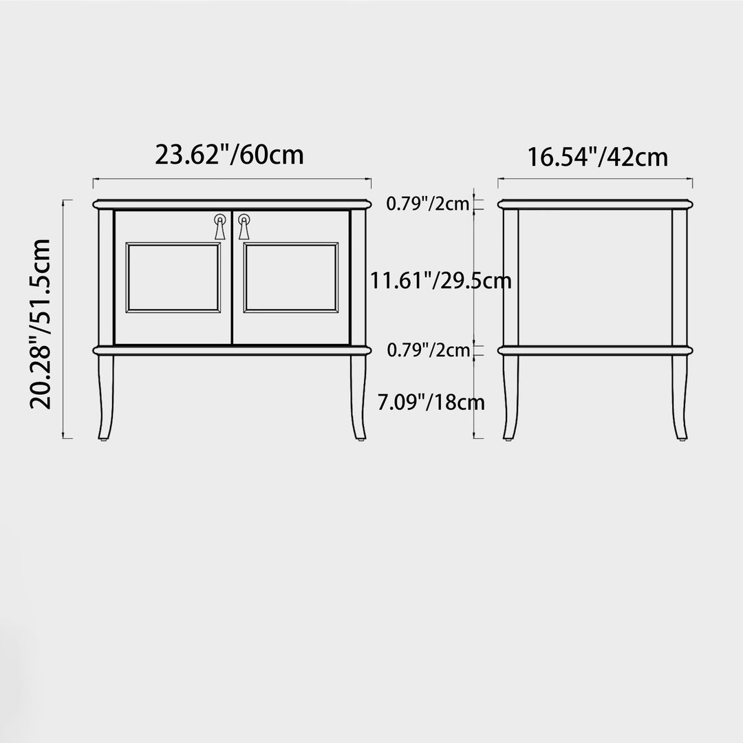 Traditioneller Vintage-Nachttisch aus quadratischem Sperrholz aus weißer Esche und Xiangyunsha-Seide mit 1 Schrank/2 Schubladen fürs Schlafzimmer 
