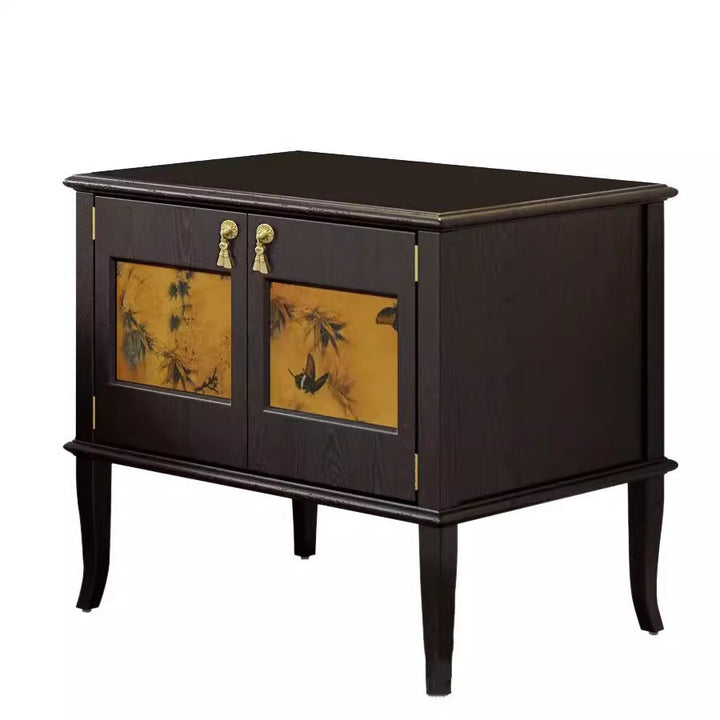 Traditioneller Vintage-Nachttisch aus quadratischem Sperrholz aus weißer Esche und Xiangyunsha-Seide mit 1 Schrank/2 Schubladen fürs Schlafzimmer 