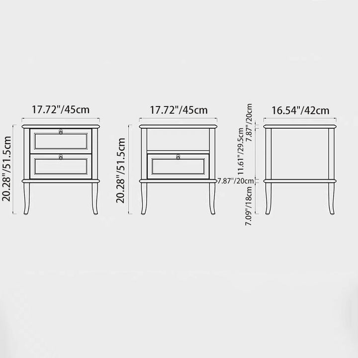 Traditional Vintage Square White Ash Wood Plywood Xiangyunsha Silk Nightstand 1-Cabinet/2-Drawer For Bedroom