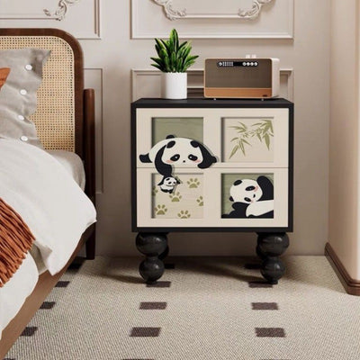 Traditional French Square Pine Wood Solid Wood Nightstand 2-Drawer For Bedroom