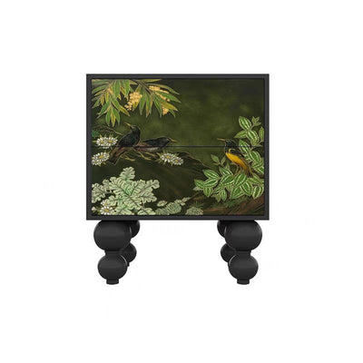 Traditional French Square Pine Wood Solid Wood Nightstand 2-Drawer For Bedroom