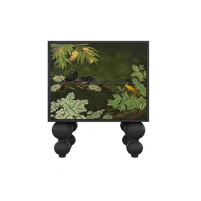 Traditional French Square Pine Wood Solid Wood Nightstand 2-Drawer For Bedroom