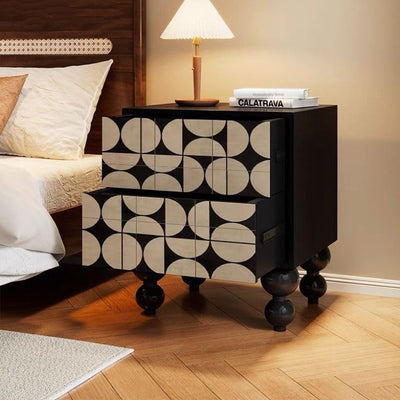 Traditional French Square Pine Wood Solid Wood Nightstand 2-Drawer For Bedroom